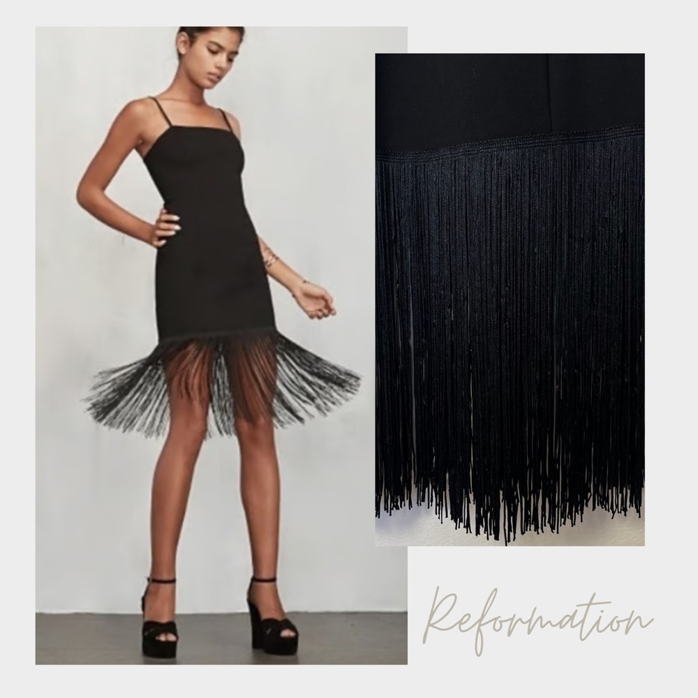 Reformation Black Fringe Mini Dress